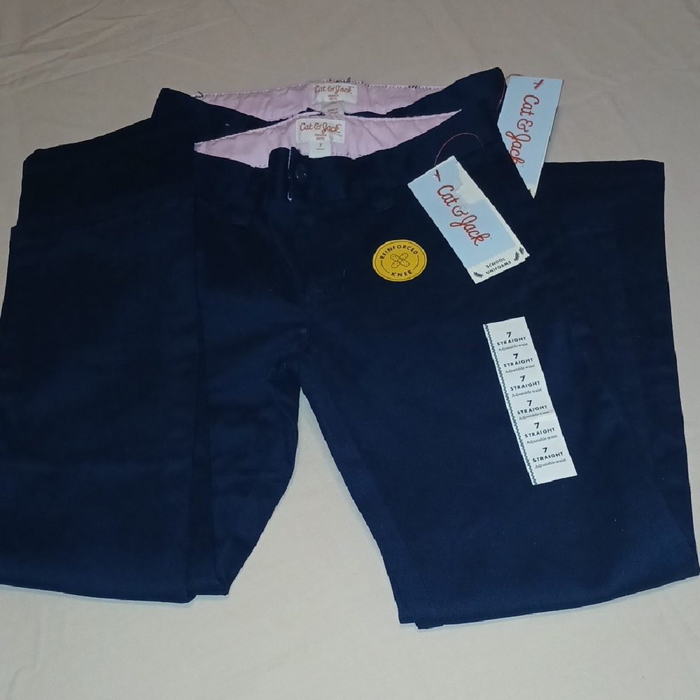 Cat & Jack Dark Blue School Uniforms pants with Light Pink Interior Girls(2)pair